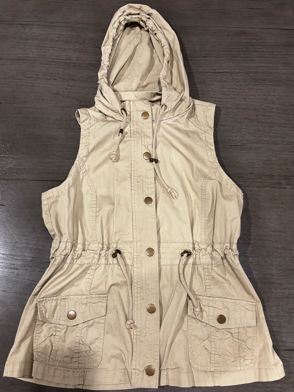 Maurices Hooded Sleeveless Utility Vest in Beige